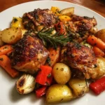 Roasted garlic chicken with vegetables is a must-try!
