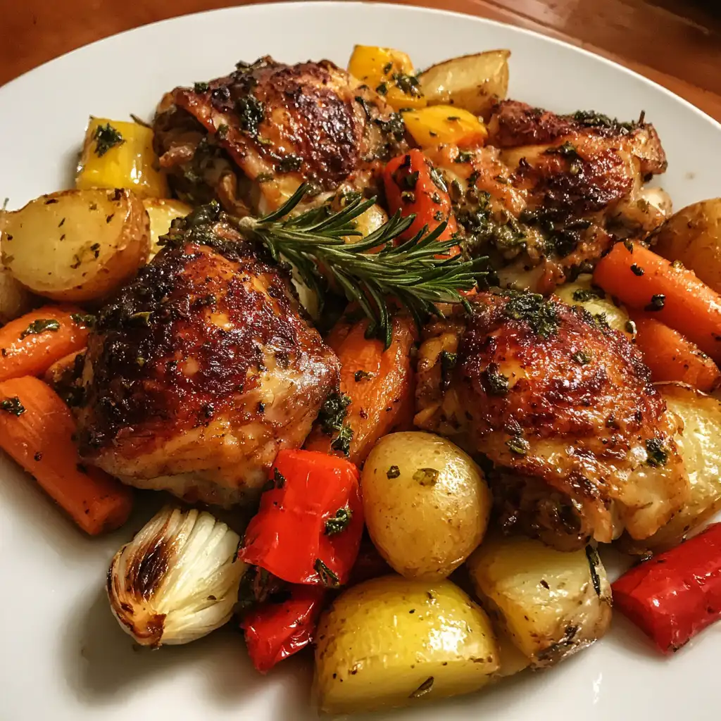 Roasted garlic chicken with vegetables is a must-try!