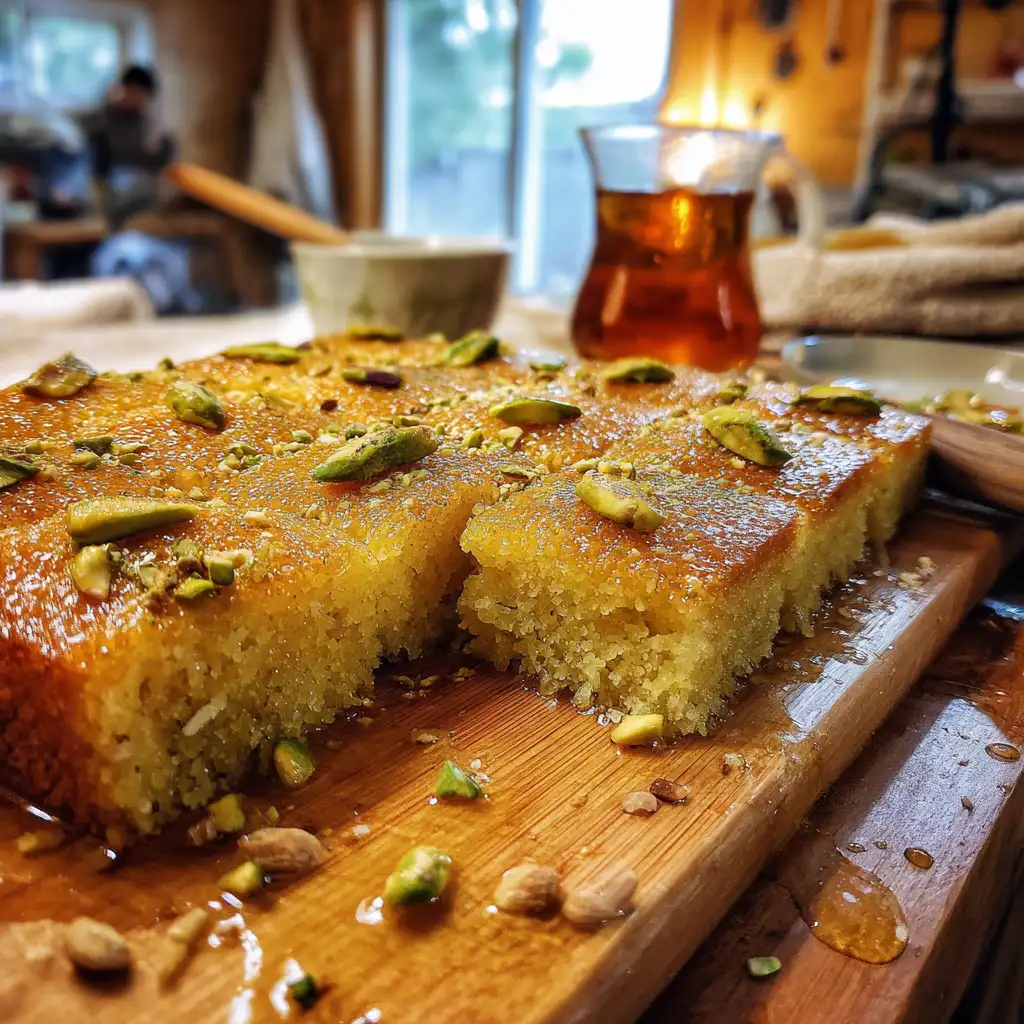 Rose Pistachio Almond Basbousa is a must-try dessert!
