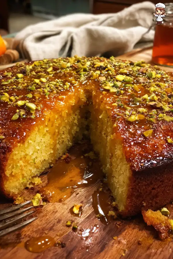 Saffron-Infused Orange and Pistachio Cake with Honey Drizzle