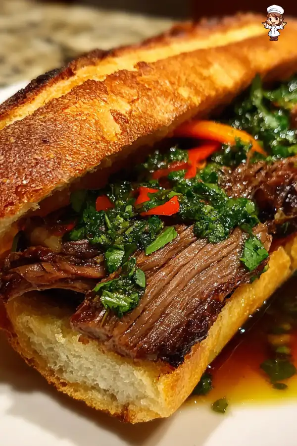 Short Rib Pho Banh Mi with Thai Basil Chimichurri delights!