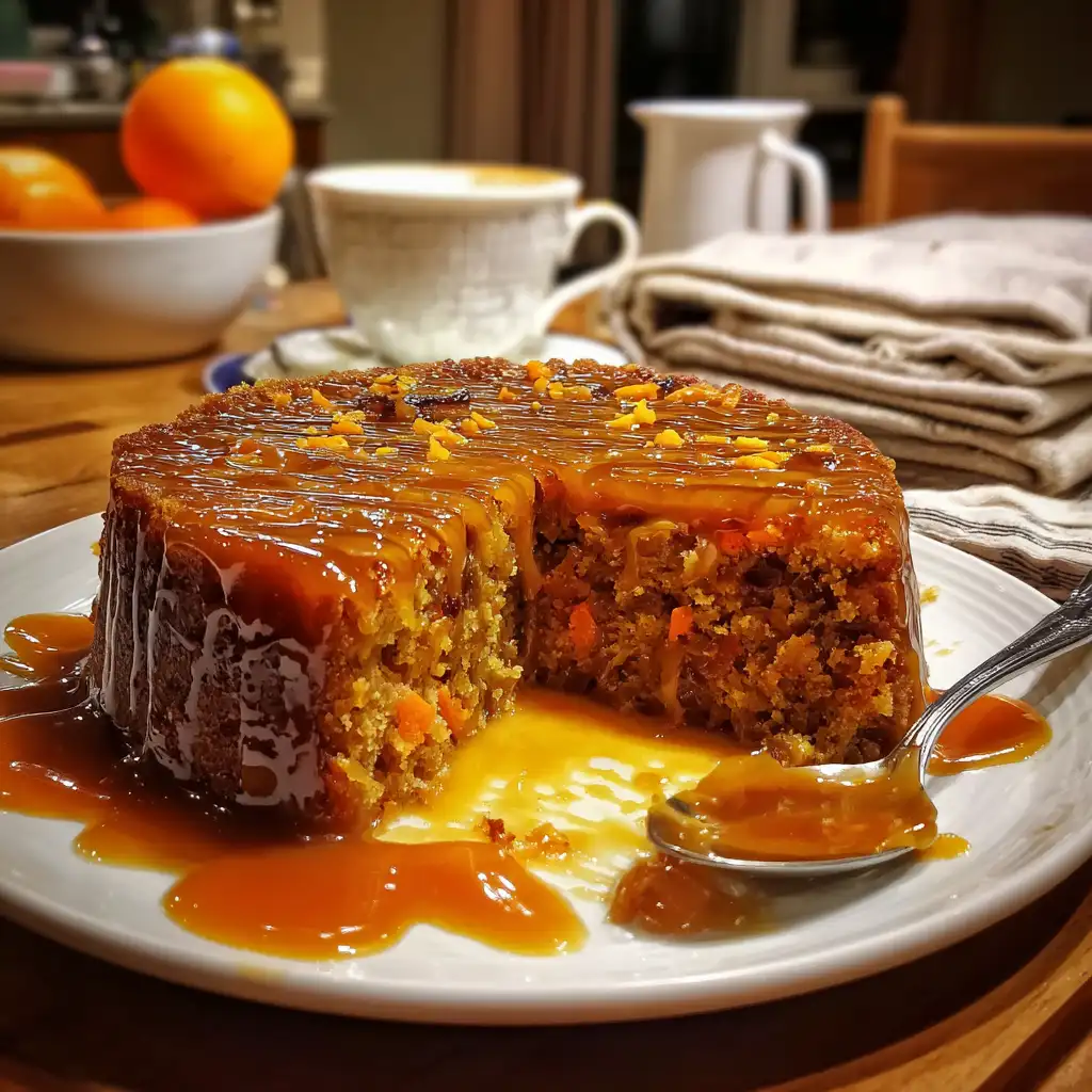 Spiced Carrot Date Pudding with Orange Sauce