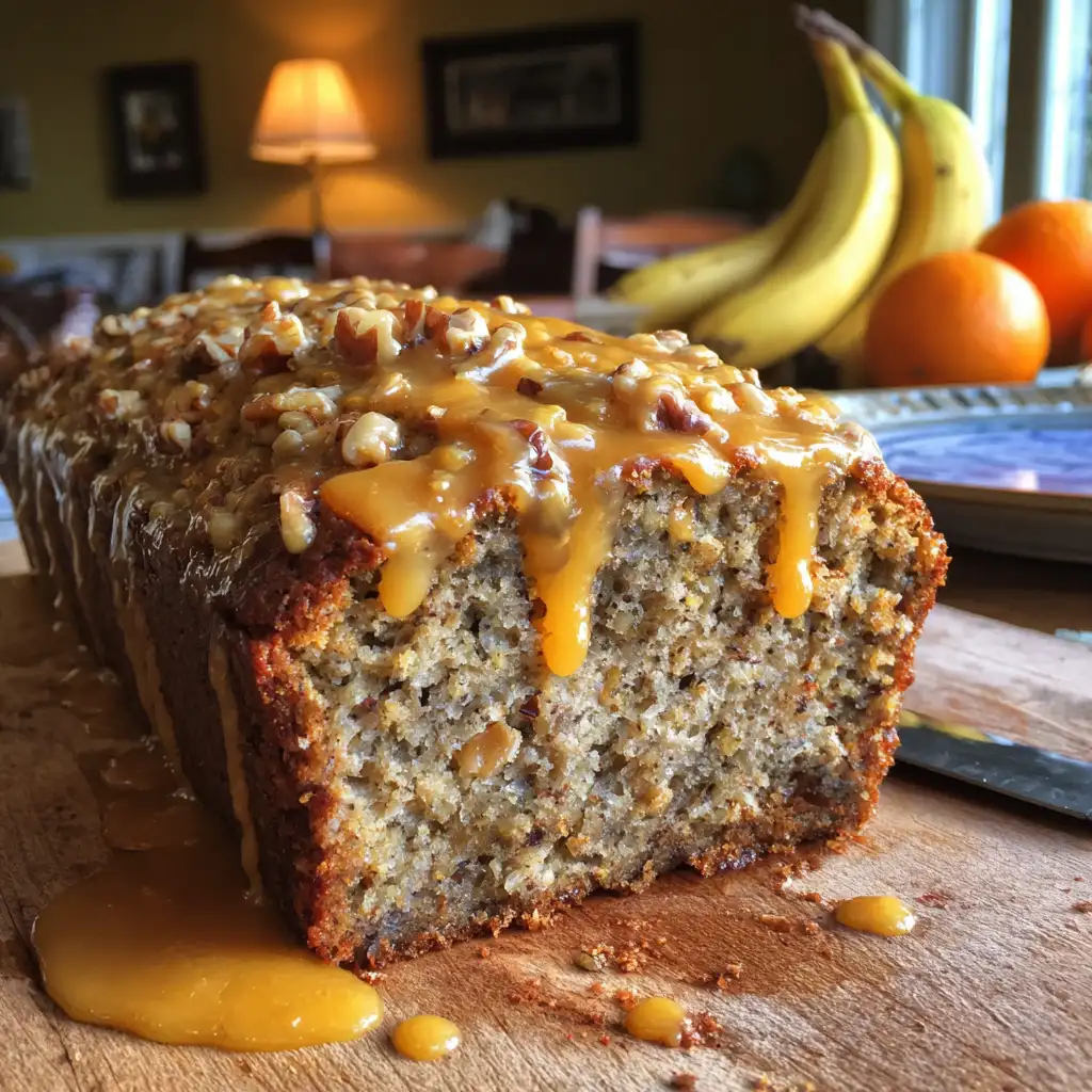 Sticky Banana Date Walnut Loaf with Orange Glaze delights!