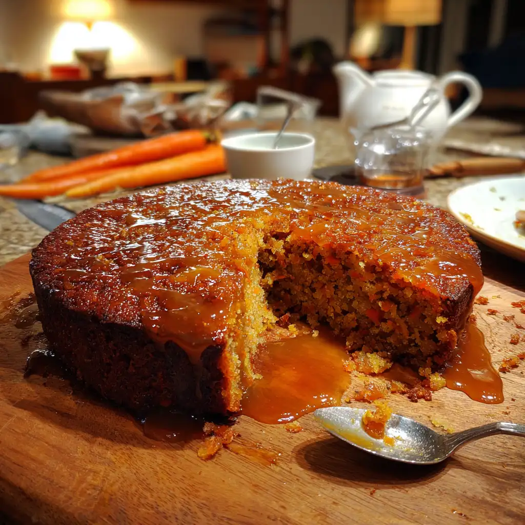 Sticky Carrot Ginger Date Cake with Toffee Glaze