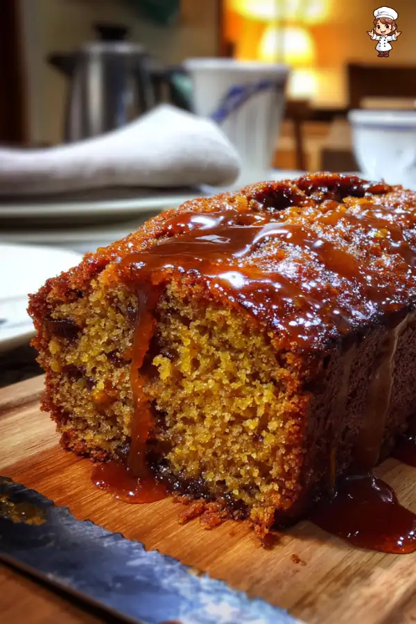 Sticky Date Carrot Pudding Loaf with Cinnamon Syrup