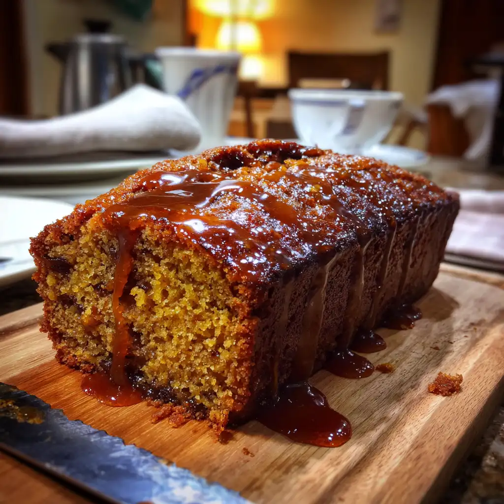 Sticky Date Carrot Pudding Loaf with Cinnamon Syrup