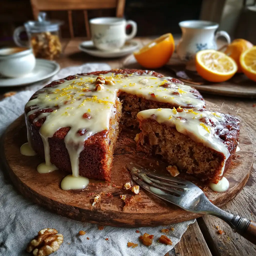 Sticky Ginger-Date Walnut Cake with Citrus Icing delights all!