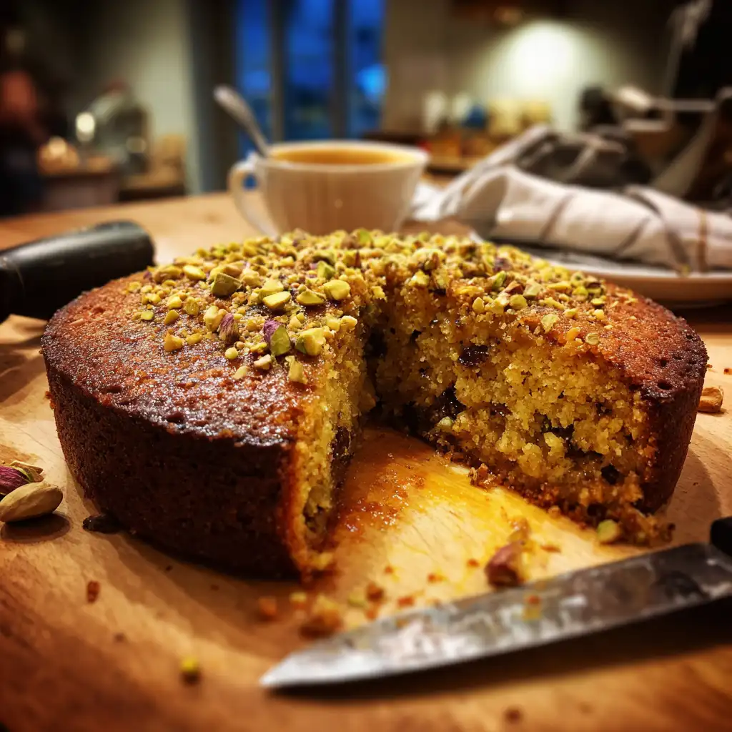 Sticky Mandarin Date Cake with Pistachios