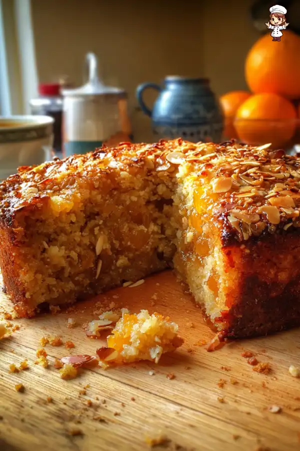 Sticky Orange Apricot Date Cake with Almond Crunch delights!