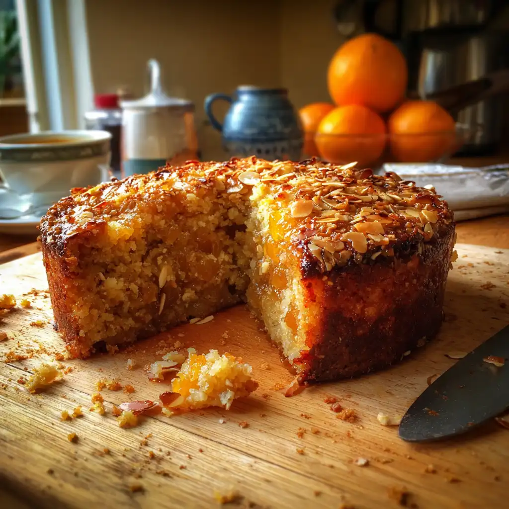 Sticky Orange Apricot Date Cake with Almond Crunch delights!