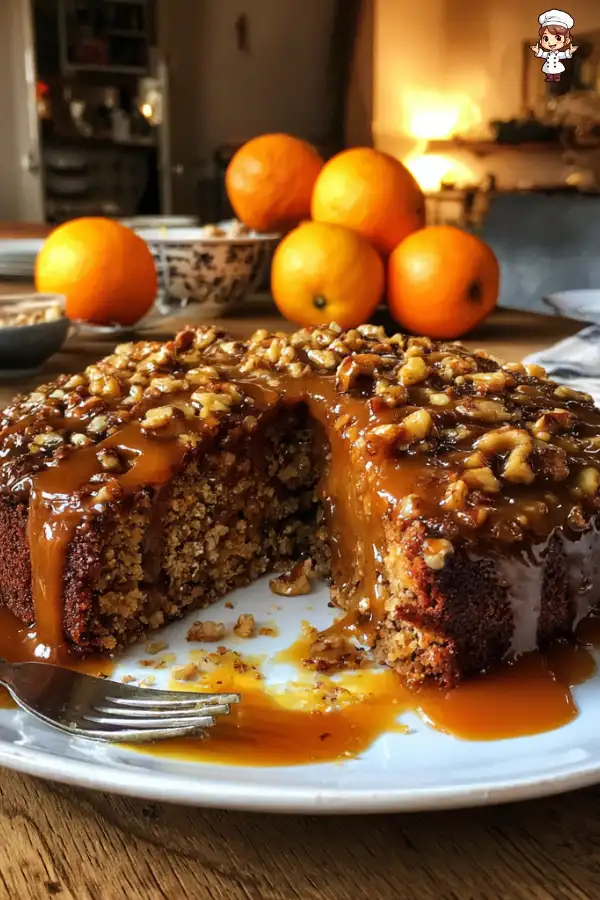Sticky Toffee-Style Date and Walnut Cake with Orange Sauce is a must-try!
