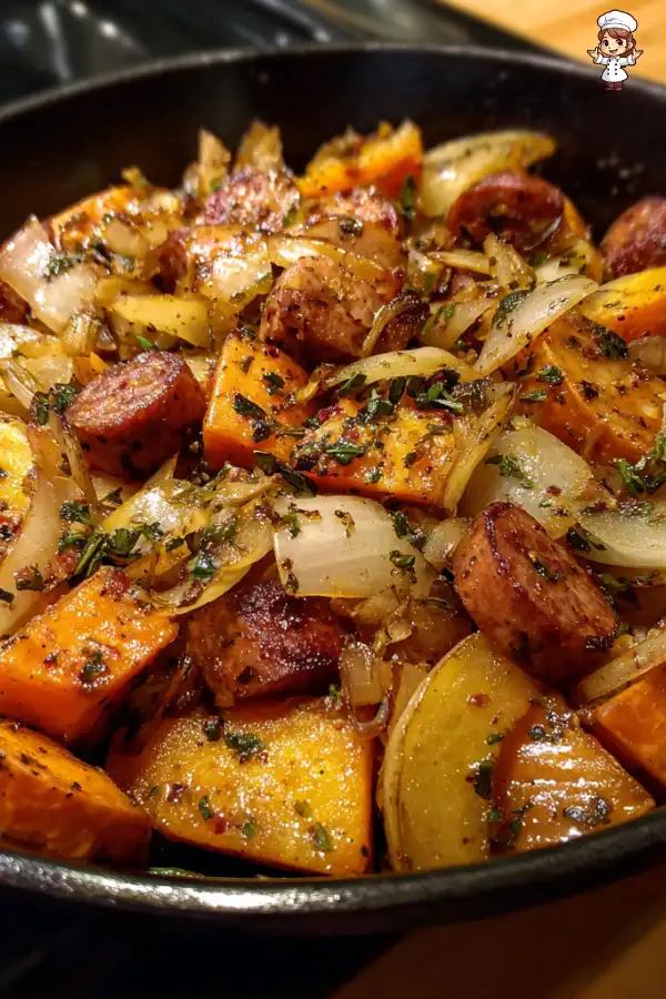 Sweet Potato Apple Sausage Skillet is a must-try dish!