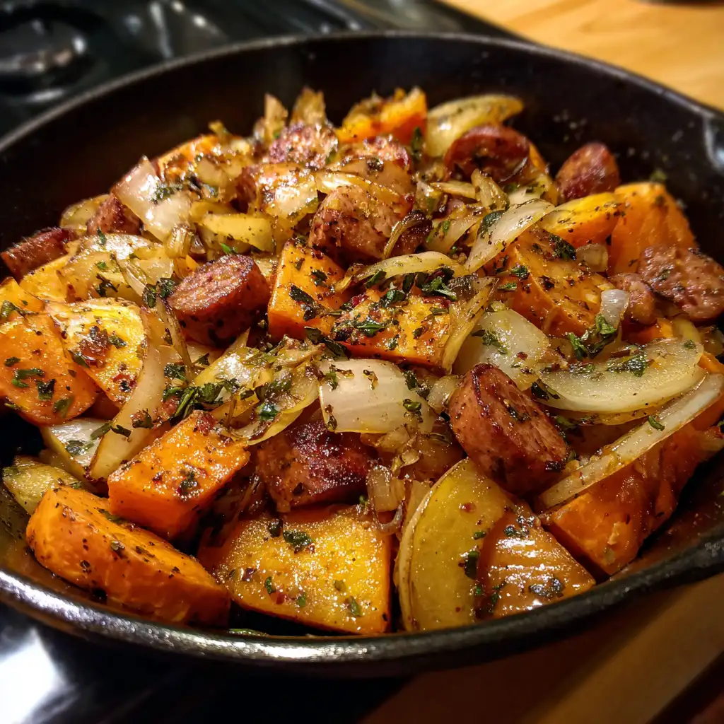 Sweet Potato Apple Sausage Skillet is a must-try dish!