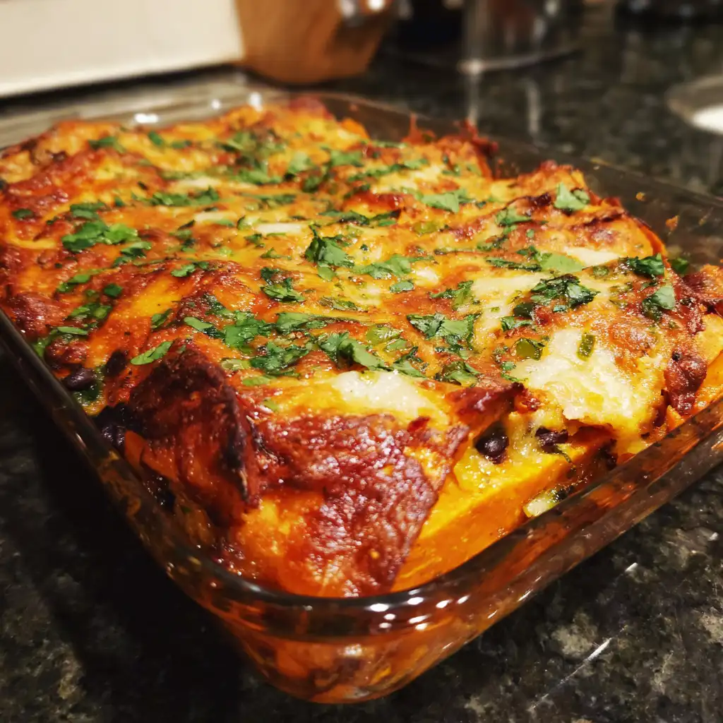 Sweet Potato Black Bean Enchilada Casserole delights all!