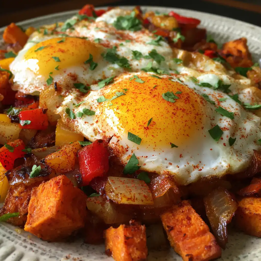 Sweet potato hash and eggs