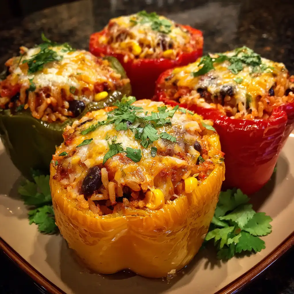 Vegetarian stuffed bell peppers rice are a delicious meal!