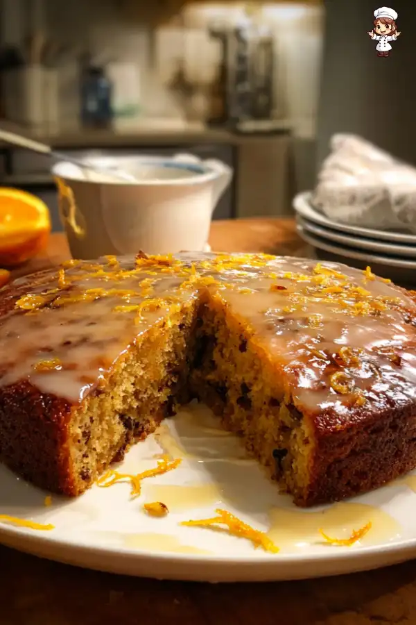 Warm Brown Sugar and Date Cake with Orange Glaze