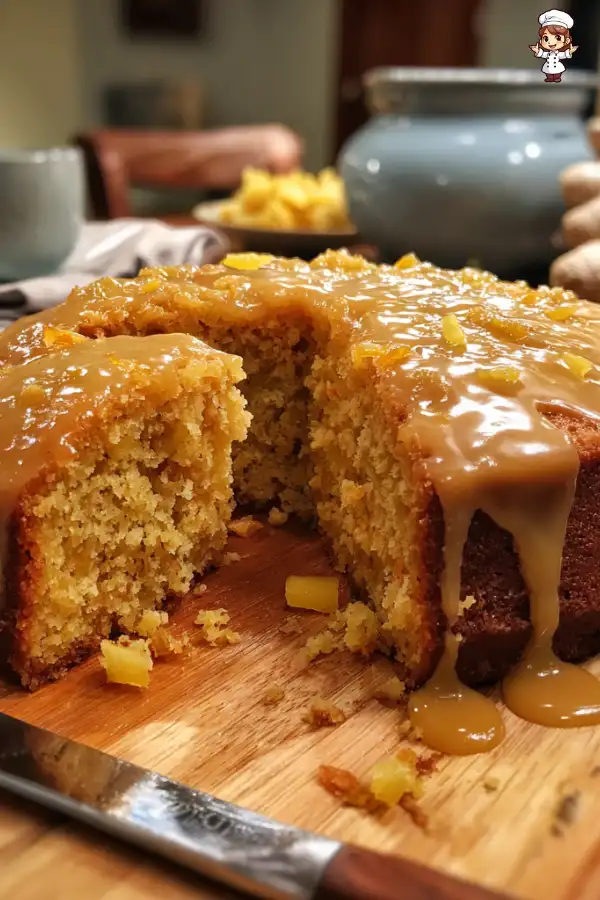 Warm Carrot Pineapple Pudding Cake with Ginger Glaze delights!
