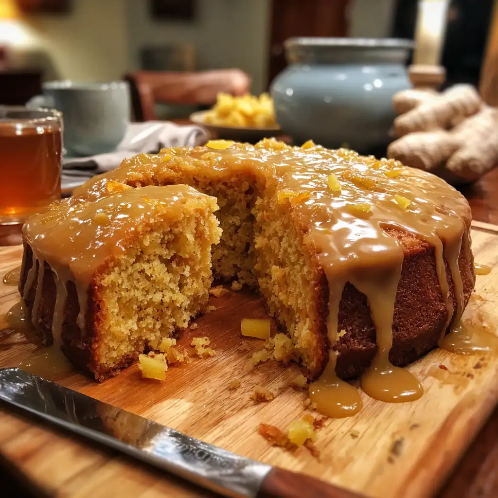 Warm Carrot Pineapple Pudding Cake with Ginger Glaze delights!