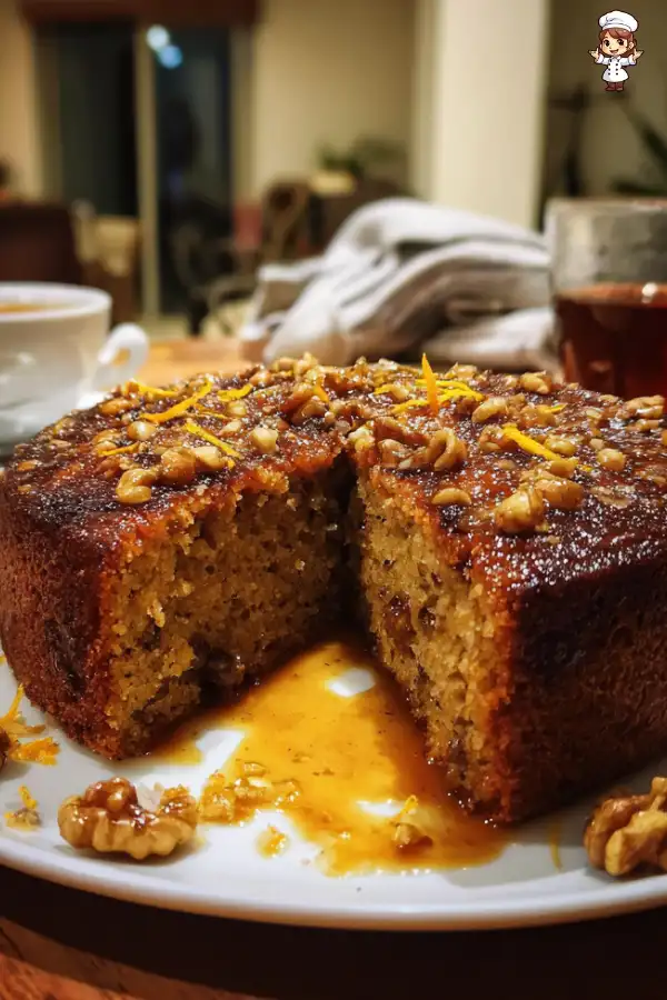Warm Fig Walnut Cake with Orange-Rum Syrup delights all!