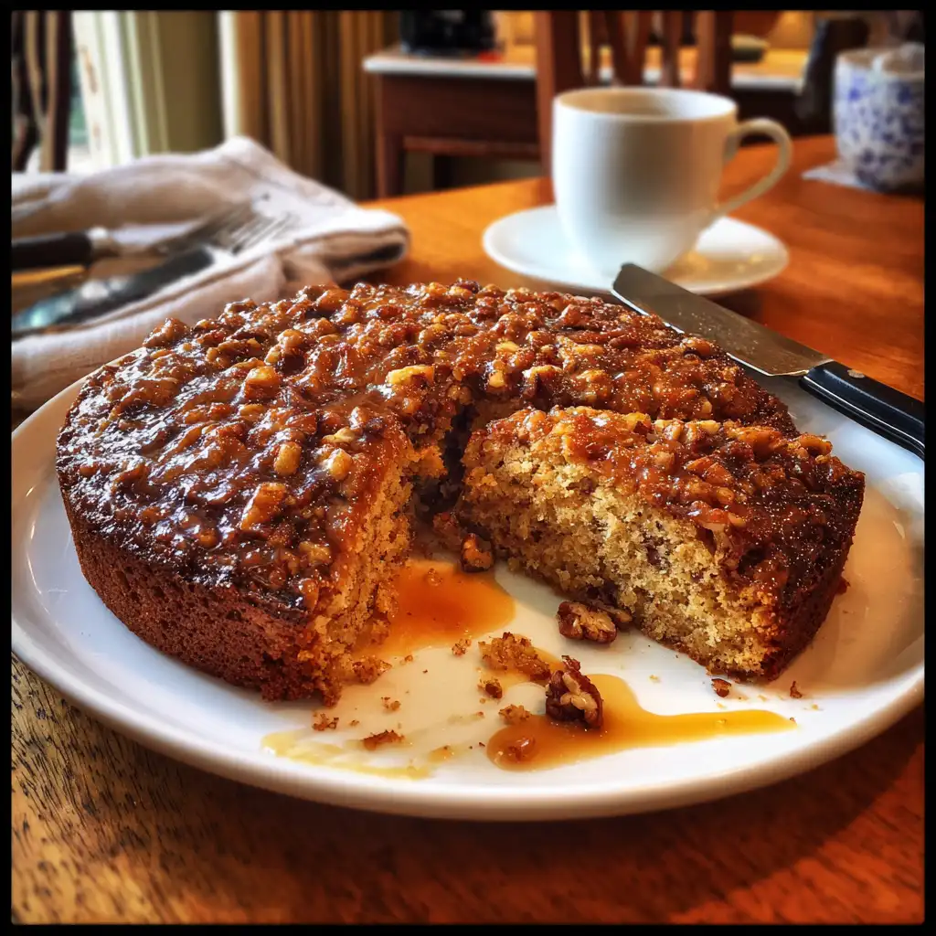 Warm Spiced Date Cake with Orange Glaze and Pecan Crunch