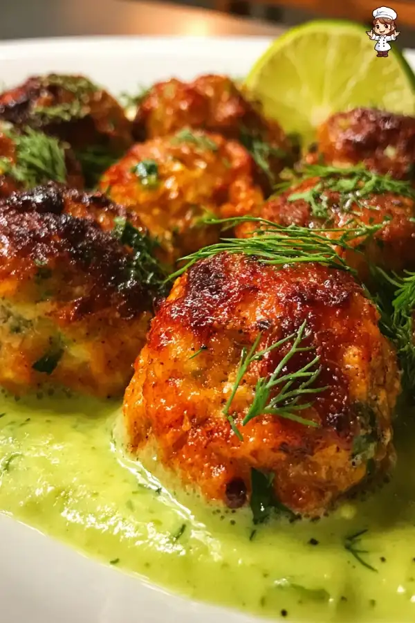 Baked salmon meatballs with avocado sauce recipe