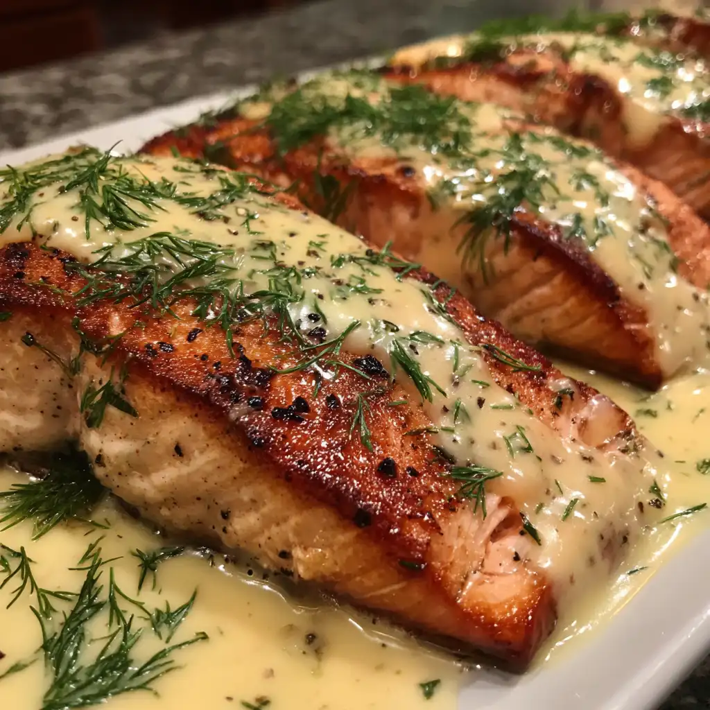 Baked salmon with lemon butter sauce