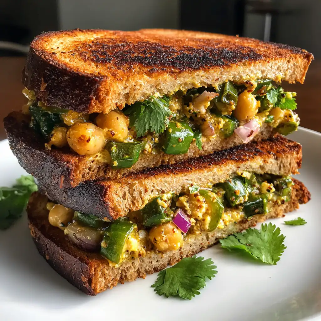 Blistered Shishito Pepper Chickpea Salad Sandwich