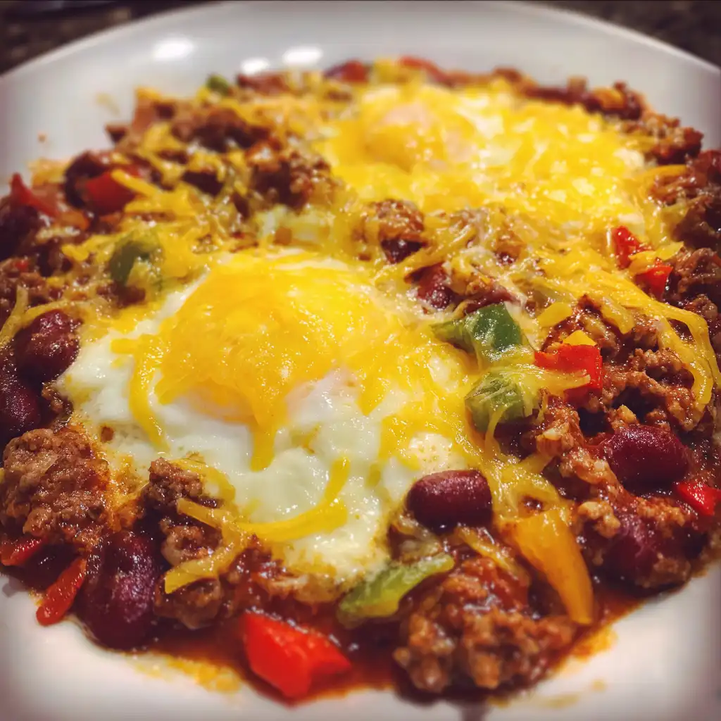 Breakfast chili with eggs