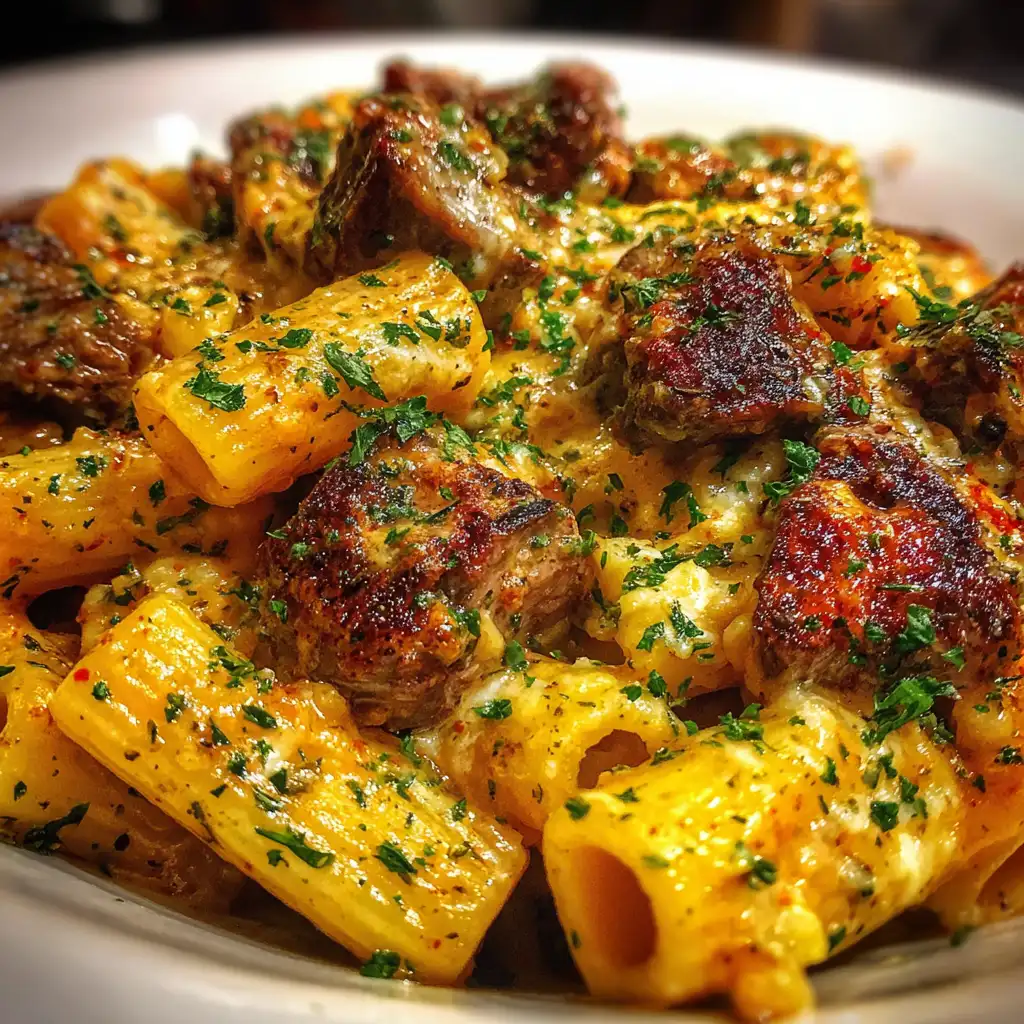 Cajun Steak and Cheesy Rigatoni with Parmesan