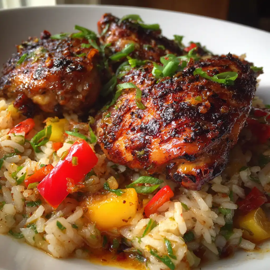 Caribbean jerk chicken with rice