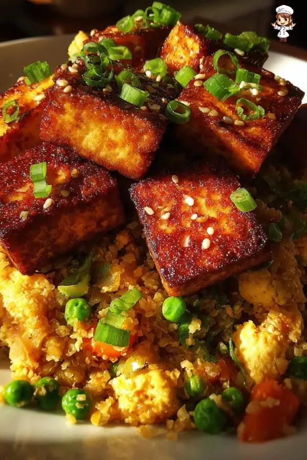 Cauliflower fried rice with crispy tofu