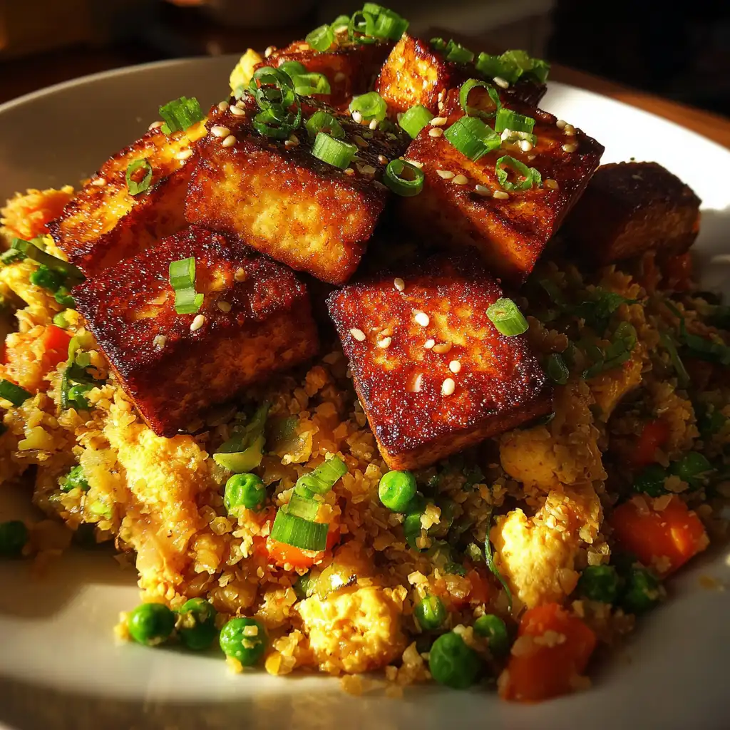 Cauliflower fried rice with crispy tofu