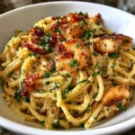 Chicken and shrimp carbonara is a must-try recipe!