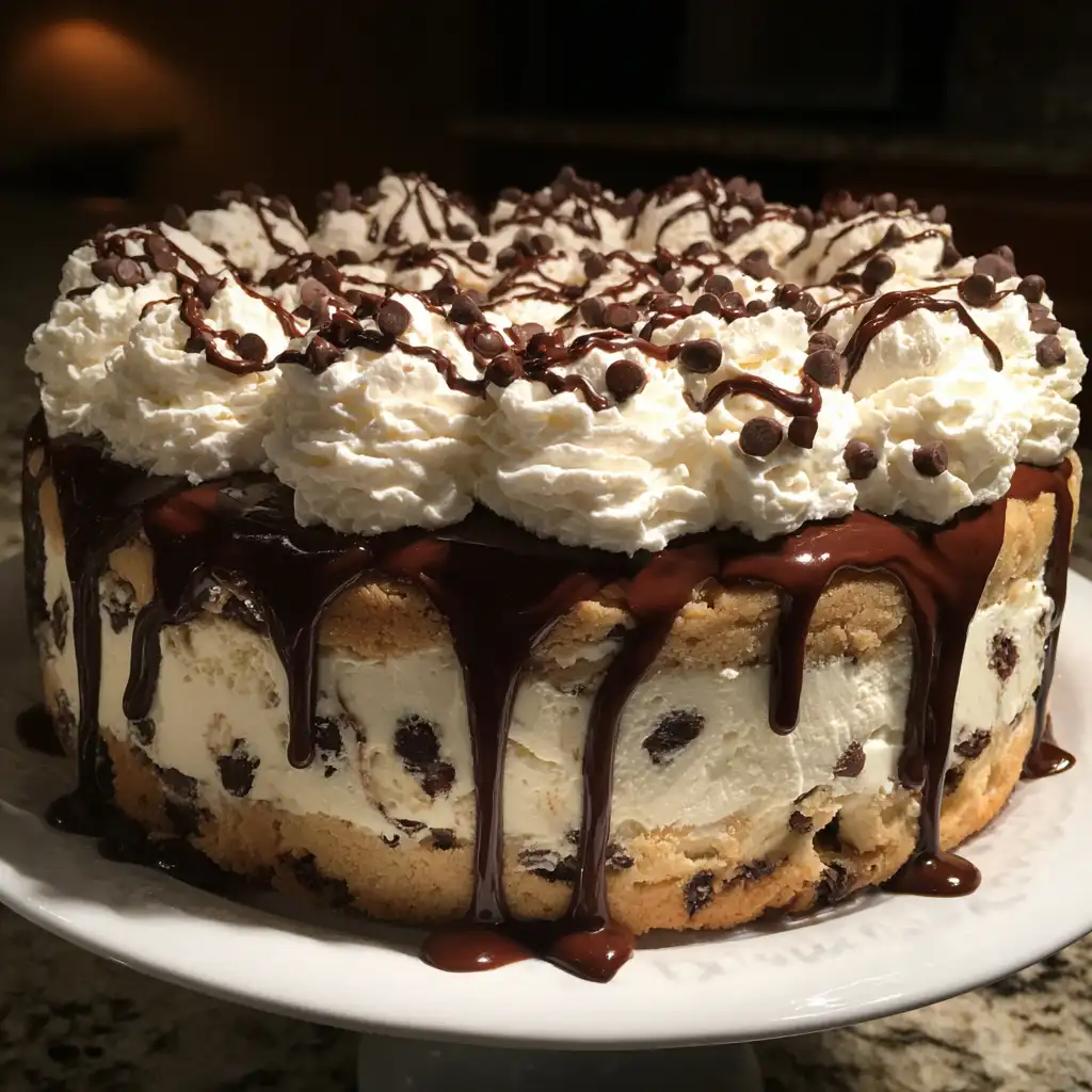 Chocolate chip cookie dough ice cream cake