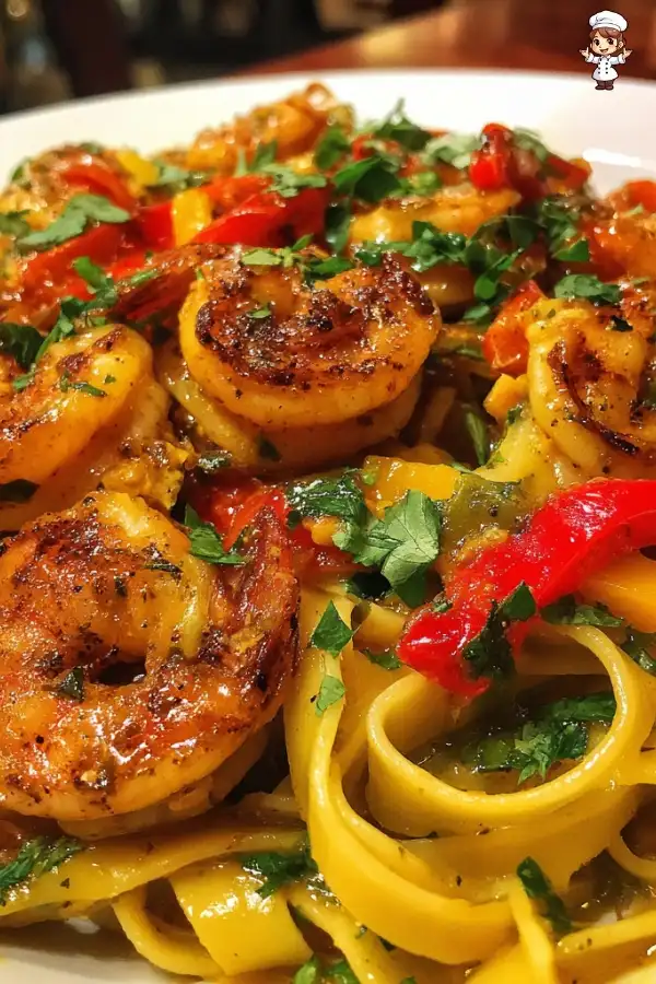 Creamy Jamaican shrimp rasta pasta
