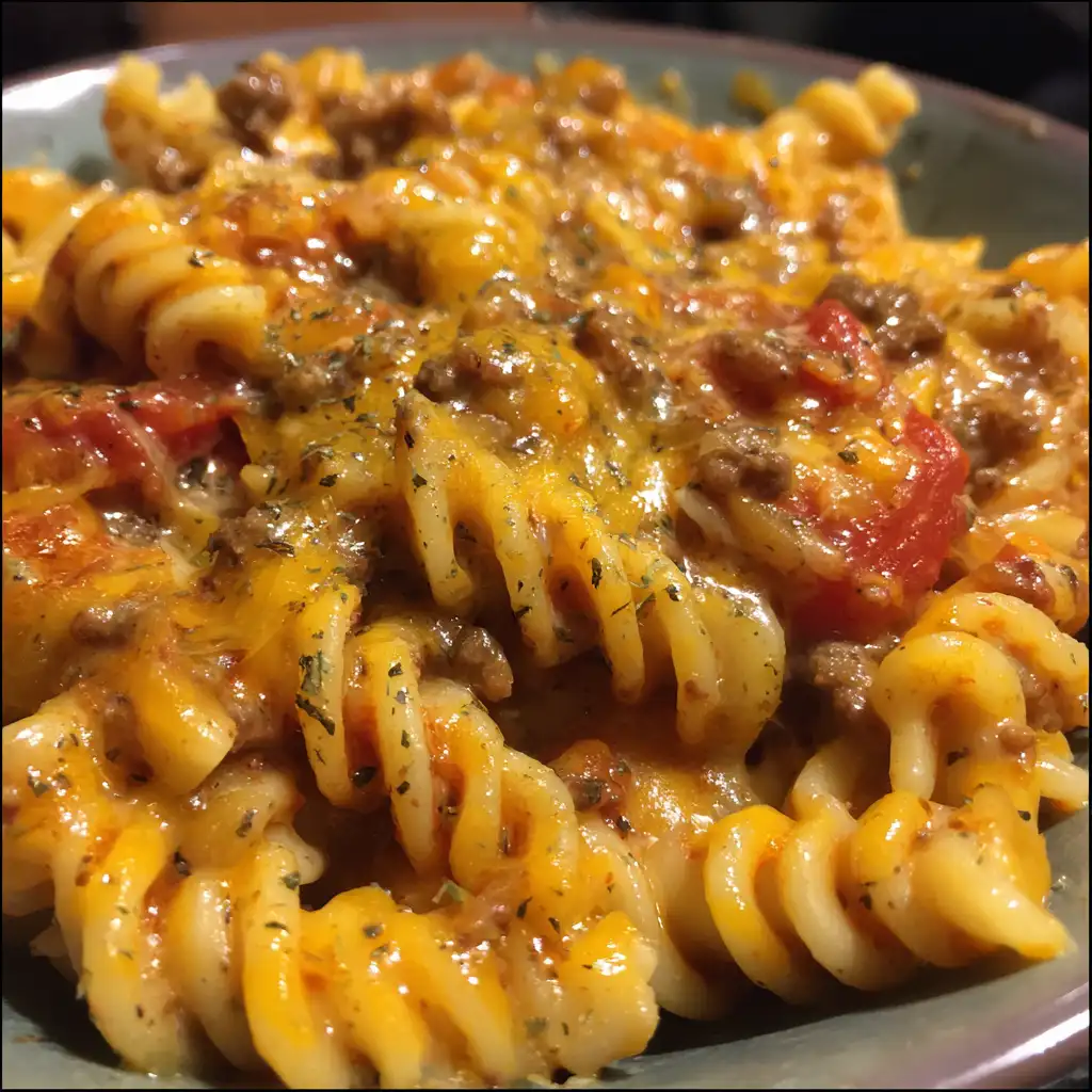 Creamy Rotel pasta with ground beef recipe