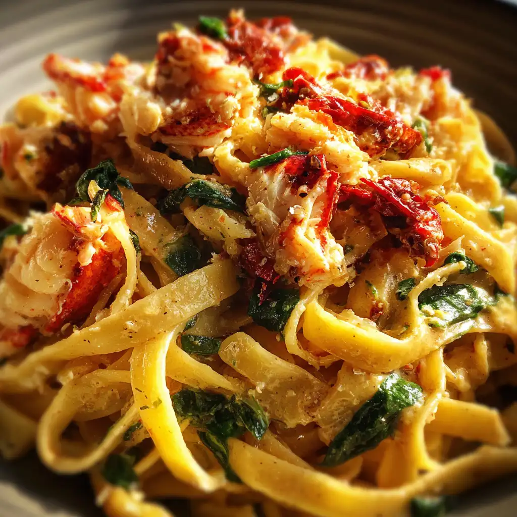 Creamy Tuscan lobster pasta
