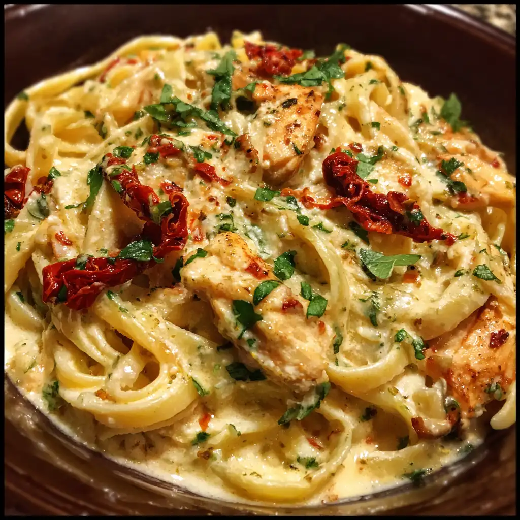 Creamy chicken pasta with sun-dried tomatoes
