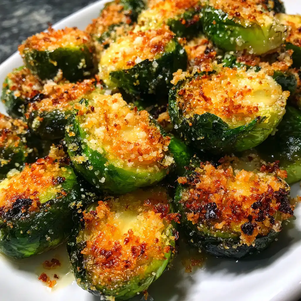 Crispy Parmesan Crusted Roasted Brussels Sprouts