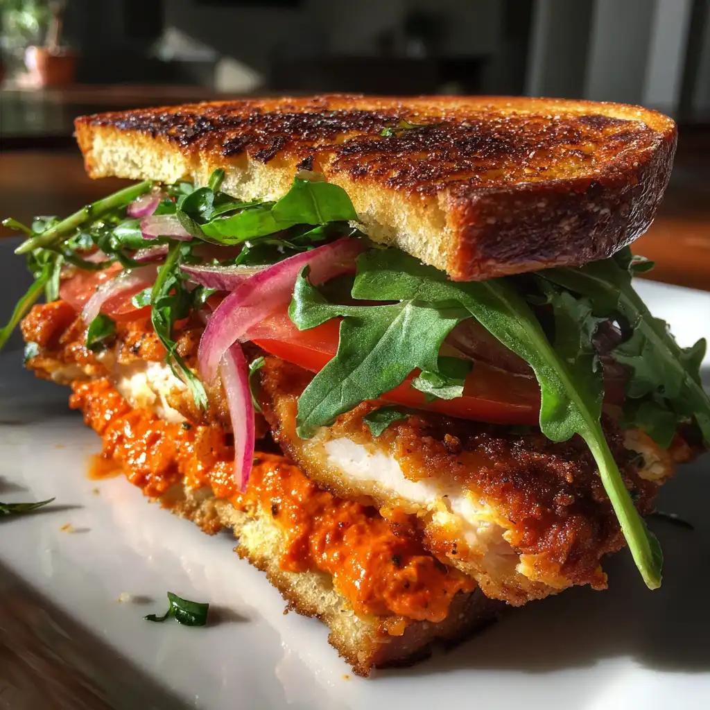 Crunchy chicken romesco sandwich