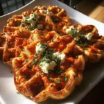 Egg waffles with romesco sauce and goat cheese