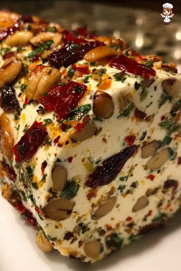 Festive holiday cream cheese antipasto log