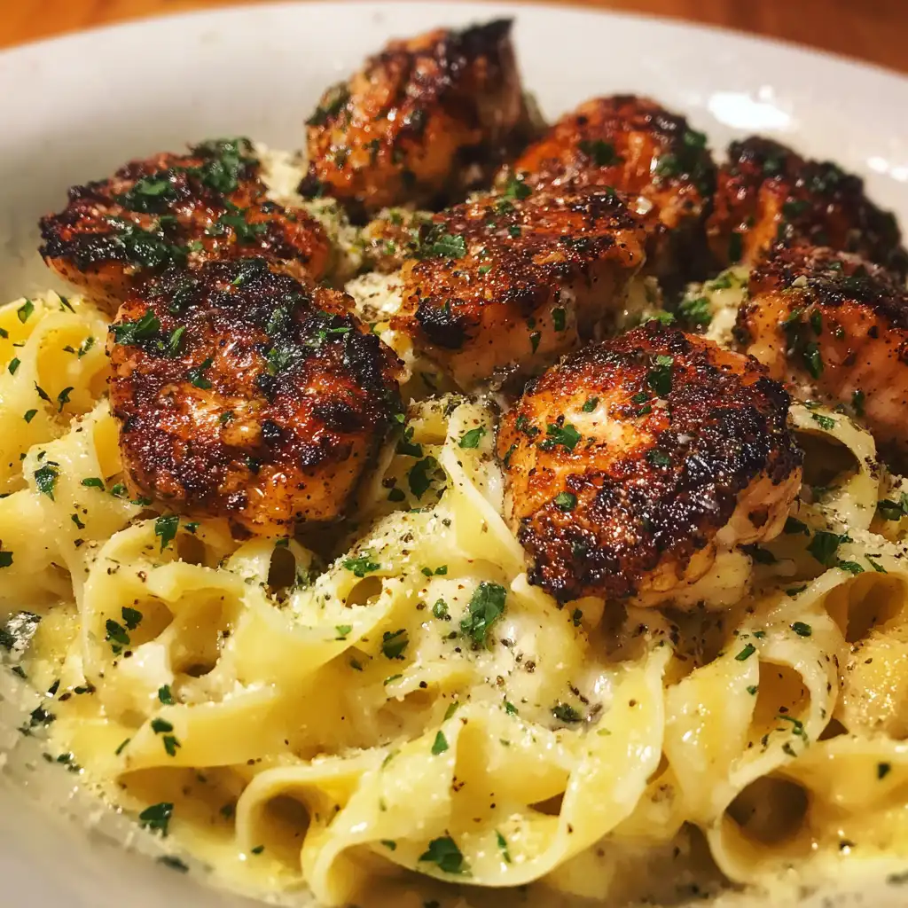 Garlic Butter Chicken Bites with Creamy Parmesan Pasta