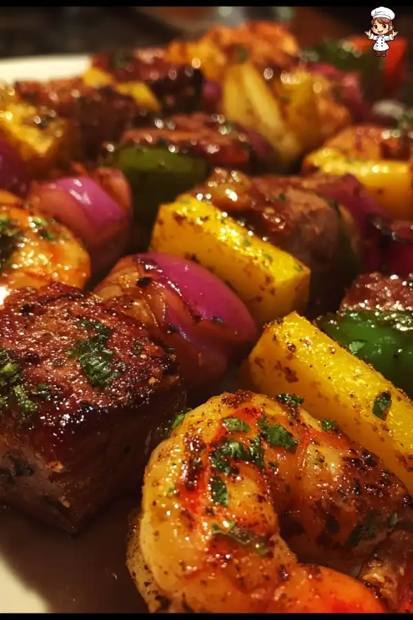 Grilled steak and shrimp kabobs