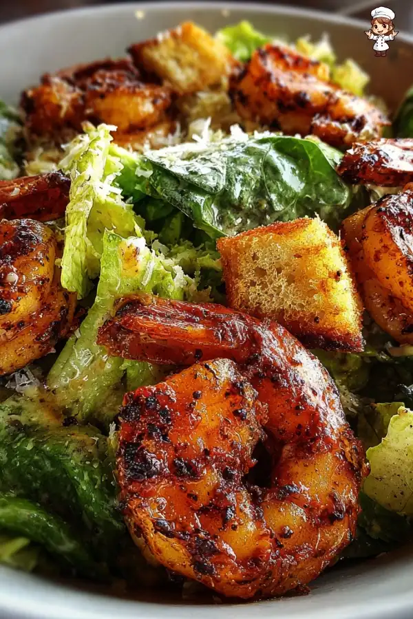 Hot honey blackened shrimp Caesar salad