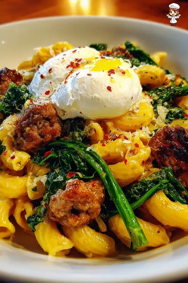 One pot lemon pasta with sausage and broccoli rabe