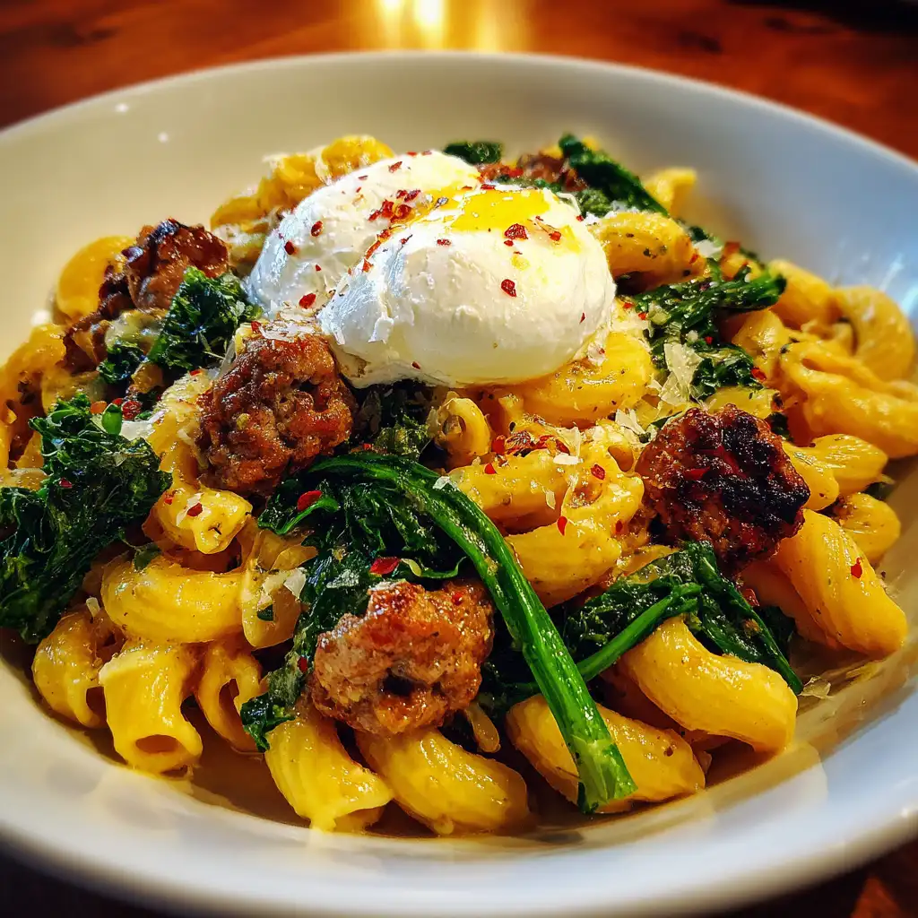 One pot lemon pasta with sausage and broccoli rabe