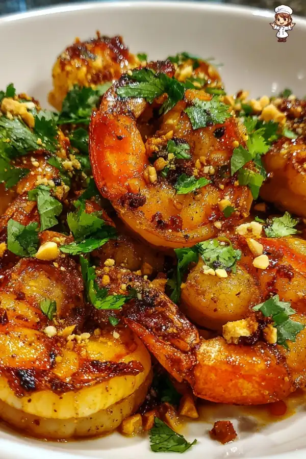Pan seared shrimp with peanuts and lime