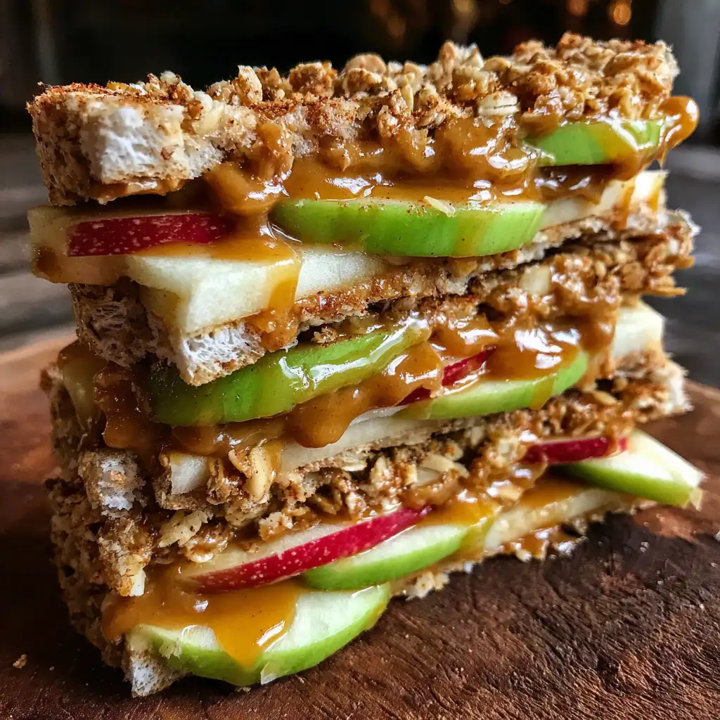 Peanut butter apple granola sandwiches